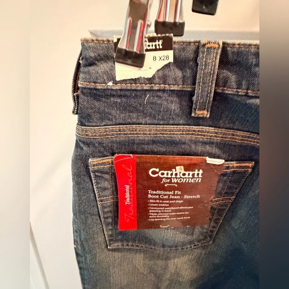 Carhartt Women Bootcut Jeans 8x28 Stretch Traditional Fit Dark Wash Workwear NEW